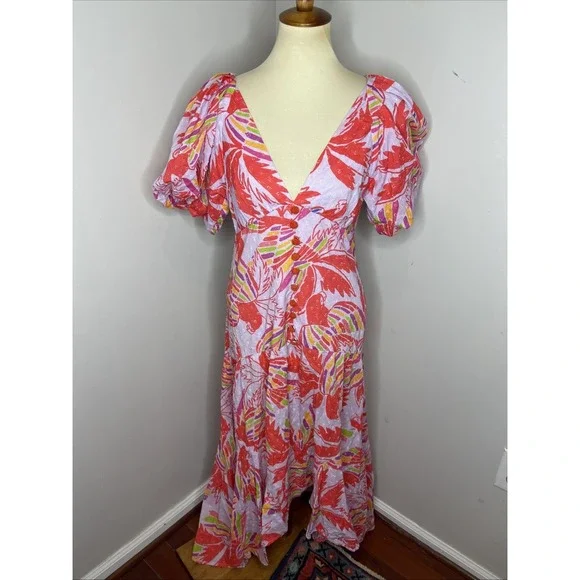 Farm Rio Printed Swiss-dot Cotton Midi Dress Small S - Picture 2 of 10